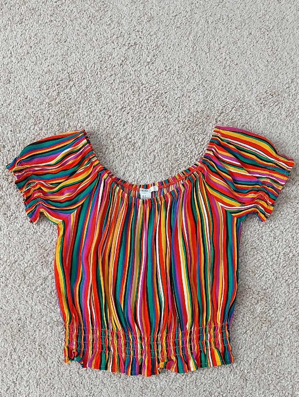 Multicolour Stripe Crop Top Off Shoulder Stretch Waist Lightweight Summer XS